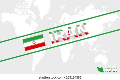 Iran map flag and text illustration, on world map