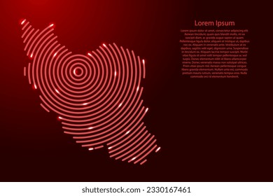 Iran-Karte aus futuristischen, konzentrierten roten Kreisen und leuchtenden Sternen für Banner, Poster, Grußkarte