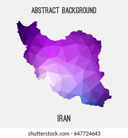Iran map in geometric polygonal,mosaic style in purple shades.Abstract tessellation,modern design background,low poly. Vector illustration.