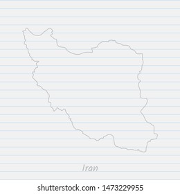Iran map hand drawn gray outline on notebook background. Vector Illustration EPS10.
