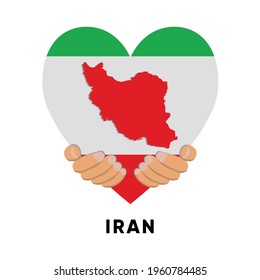 Iran Map in heart shape hold by hands vector illustration design