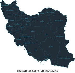 Iran map high detailed with administrative divide by state, capital cities names, outline simplicity style. Vector illustration EPS10.