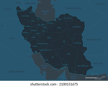 Karte des Iran. Hohe detaillierte Karte des Iran mit Ländern, Grenzen, Städten, Wasserobjekten. Vektorgrafik eps10