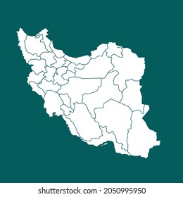 Mapa detallado de Irán. color blanco. sobre fondo verde. Resumen de la ilustración vectorial de diseño eps 10