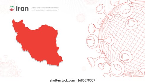 Iran Map infected with Corona Virus Epidemic, global pandemic viruses virology 3D geometric concept
