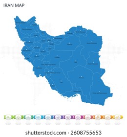 Iran Map - Infographic detailed map with regions and cities of the country. Vector illustration EPS10.
