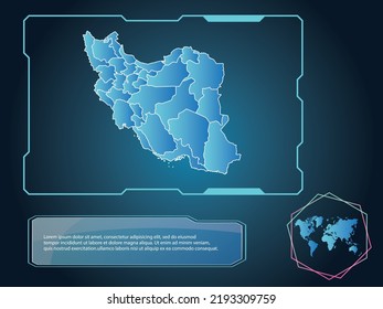 Iran Map Infographic Technology Blue Color Element Collection Background