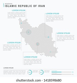 Iran map infographics with abstract pixelated dot pattern on white background. Stylized map concept with elementsl. - Vector illustration