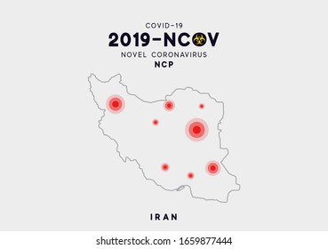 Iran Map infographics, Localization of the outbreak of Virus Covid 19. Novel Coronavirus (2019-nCoV). China pathogen respiratory coronavirus 2019-nCoV. nCoV denoted is single-stranded RNA virus.