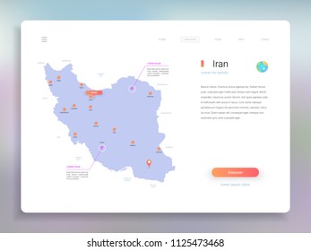 Iran map infographics vector template with cities, capital Tehran and pointer marks.