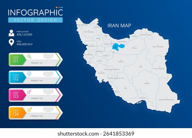 Iran map with location pointer marks. High detailed country map with division, cities and capital infographic template. Vector illustration EPS10