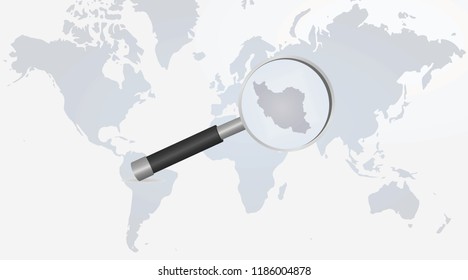 Iran map in magnifying glass. vector illustration