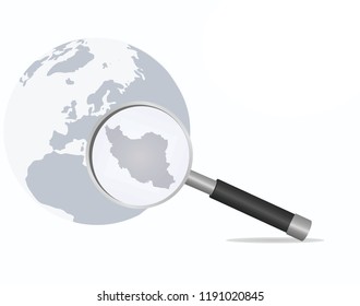 Iran map in magnifying glass. vector illustration