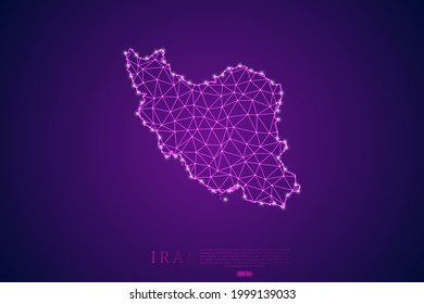 Línea de máscaras Mapa de Irán y escalas puntuales sobre el fondo de la tecnología púrpura. Malla 3D del marco de cables línea de red poligonal, esfera de diseño, punto y estructura - Ilustración vectorial eps 10