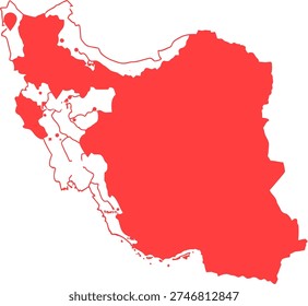 Iran map outline red. Tehran Shiraz Isfahan cities highlighted. Political geography.