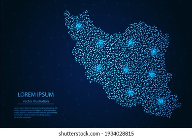 Iran-Karte von Punkt-blau und leuchtenden Sternen auf dunklem Hintergrund. Vektor eps10.