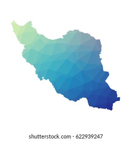 Iran map polygonal design -  blue geometric rumpled triangular low poly style gradient graphic background 