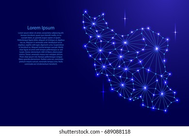 Iran map of polygonal mosaic lines network, rays and space stars of vector illustration.