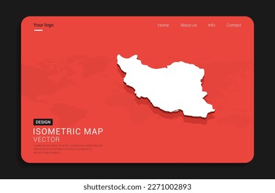 Iran map red isolated on dark background with 3d world map isometric vector illustration.