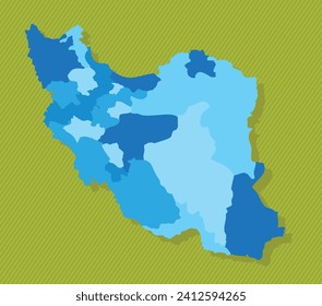 Iran map with regions blue political map green background vector illustration