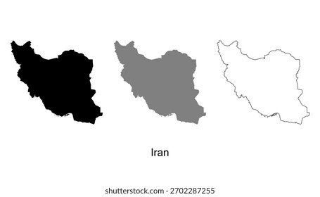 Iran map set. Iran map vector. Iran map on silhouette, gray, and outline