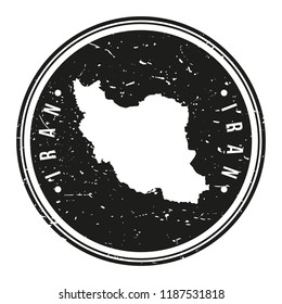 Iran Map Symbol. Round Design Stamp Travel and Business.