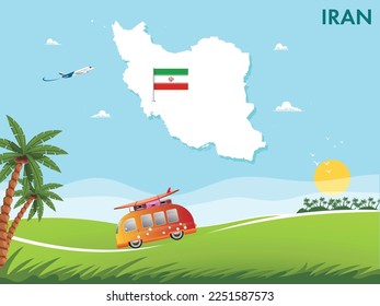 Mapa de Irán con diseño de vectores de temas de viajes y turismo