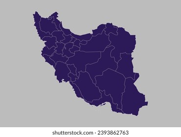 Iran-Karte, Vektorgrafik, blaue violette Farbe einzeln auf grauem Hintergrund.