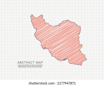 Iran map of vector color silhouette chaotic hand drawn scribble sketch on grid paper.