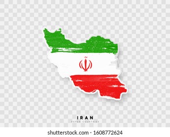 Iran map vector.  Detailed map with flag of country. Painted in watercolor paint colors in the national flag.