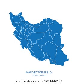 iran map vector EPS.10 blue color. on white background .