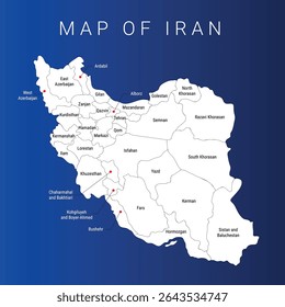 Mapa do Irã Ilustração vetorial com províncias, Mapa do vetor de cores do Irã, Desenho do vetor do mapa colorido, fronteiras geográficas, Mapa político do Irã com regiões, províncias iranianas. EPS 10 