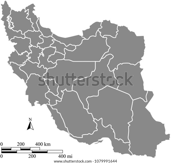 Iran Map Vector Outline Scales Miles Stock Vector (Royalty Free) 1079991644