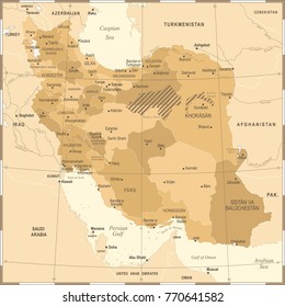 Iran Map - Vintage High Detailed Vector Illustration