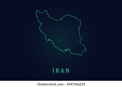 Mapa de Irán - Mapa Mundial Plantilla vectorial internacional con un contorno verde delgado o un esquema de dibujo gráfico estilo y color verde aislado en el fondo oscuro - Ilustraciones vectoriales 10