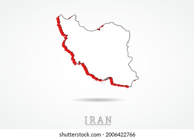 Iranische Karte - Weltkarte - Vektorvorlage mit rotem und skurriler Grafikskizze einzeln auf weißem Hintergrund - Vektorgrafik eps10