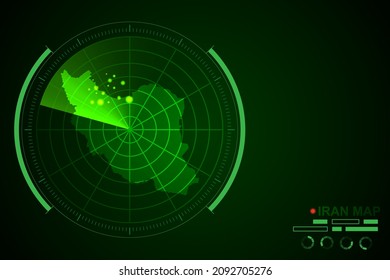 Iran Map - Weltkarte Internationale Vektorvorlage mit futuristischem Circle Radar Stil HUD, GUI, UI-Schnittstelle einzeln auf dunkelgrünem Hintergrund - Vektorgrafik eps10