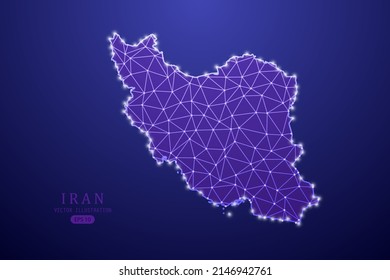 Iran Map - World Map International vector template with purple mash line, point scales, and polygon style isolated on purple technology background - Vector illustration eps 10