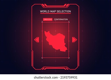 Mapa de Irán - Mapa Mundial Plantilla vectorial Internacional con Color Rojo en el estilo de perspectiva y HUD, GUI, interfaz de interfaz de usuario aislada en el fondo negro para el diseño - Ilustración vectorial eps 10