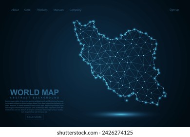 Iran Map - World Map mash line and point scales on blue technology background. Wire Frame 3D mesh polygonal network line, design sphere, dot and structure - Vector illustration eps 10