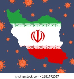 Iran maps with their flag surrounded by corona virus. Covid-19 virus outbreak in Iran concept illustration. vector virus.