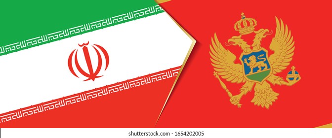 Iran and Montenegro flags, two vector flags symbol of relationship or confrontation.