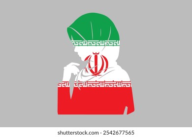 Irán Muchacha musulmana que lleva el hiyab de la bandera de Francia, gráfico del Vector de la bandera de Irán, bandera del país de Irán es un símbolo de la libertad, bandera nacional de Irán, Ilustración vectorial
