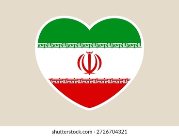 Bandera nacional de Irán diseñada en forma de corazón como ícono del Vector, expresando amor y patriotismo por el país..