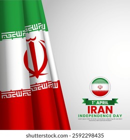 Iran national ribbon flag for Independence day on white background with copyspace area