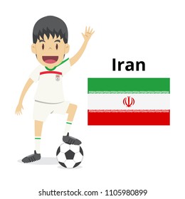 Iran national team cartoon,football World,country flags. 2018 soccer world,isolated on white background. illustration vector