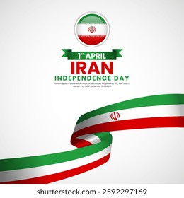 Iran national waving flag ribbon square banner background template for independence day