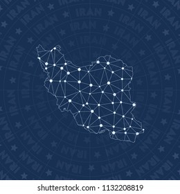 Iran network, constellation style country map. Magnificent space style, modern design. Iran network map for infographics or presentation.