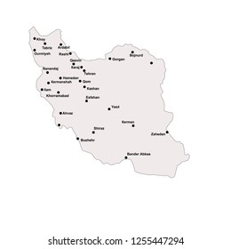 Iran outline map with stroke isolated on white background with major cities and urban agglomerations 
