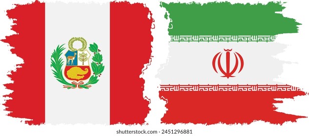 Iran and Peru grunge flags connection, vector